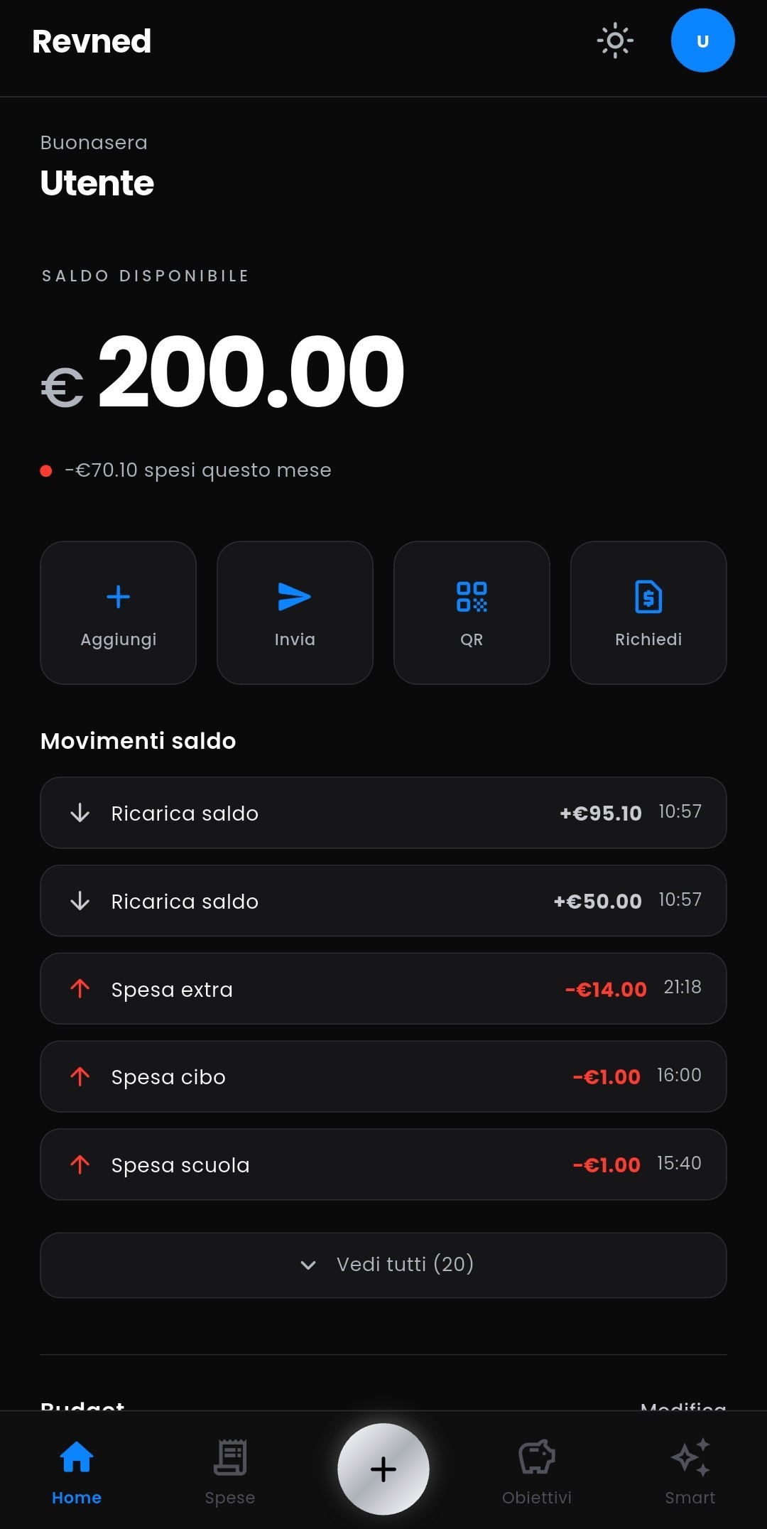 Schermata principale app
